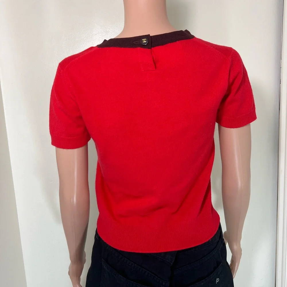 Chanel Vintage Spring 1995 Cashmere Red Crew Wool Sweater Top Shirt - Picture 2 of 12